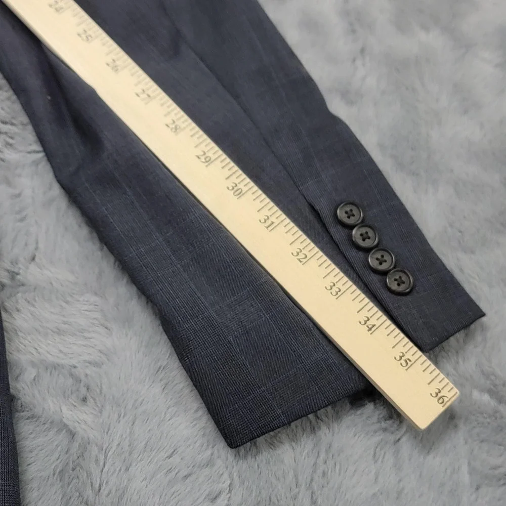 Lauren Ralph Lauren Suit Jacket Mens 48R Gray Check Wool Slim Fit 2 Button Notch